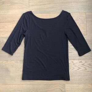 Theory Yorisa Fine Ribbed Boatneck or Scoop Neck Viscose Top Navy Sz M NWOT